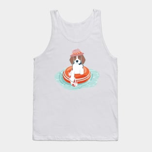 Summer pool pawty // aqua background beagle dog breed in vacation playing on swimming pool Tank Top